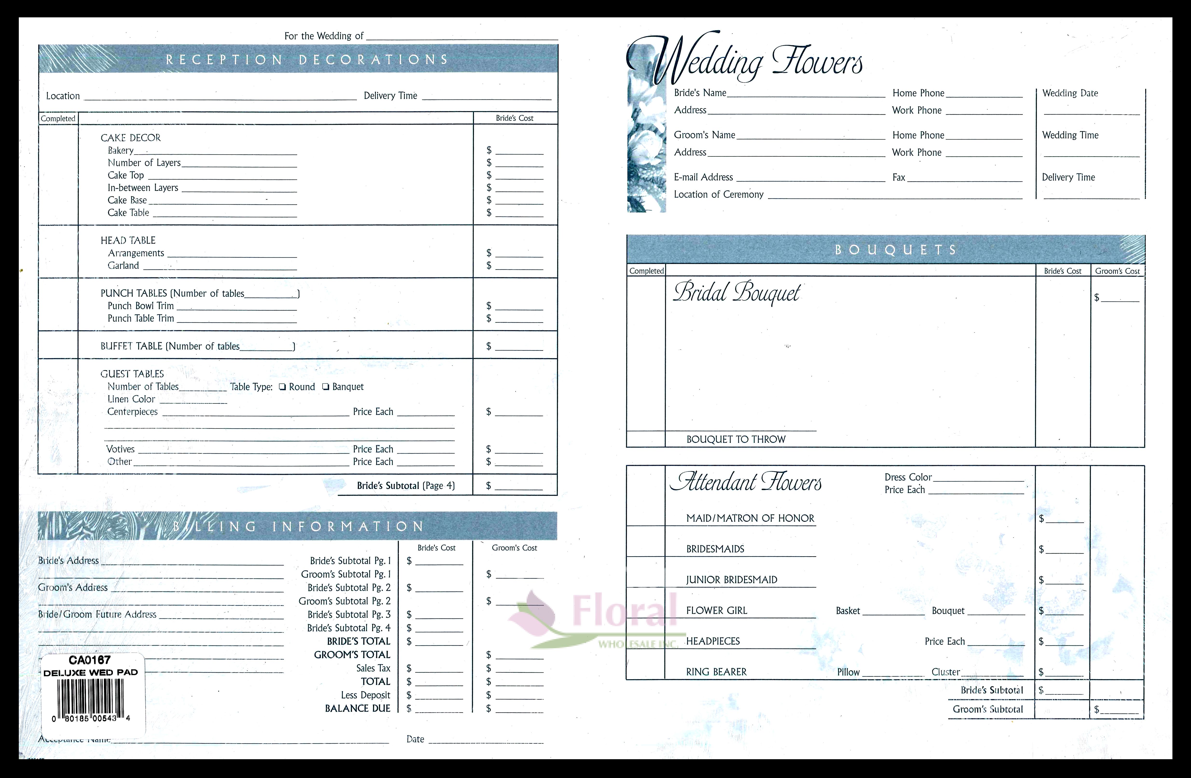 Deluxe Wedding Order Form Potomac Floral Wholesale
