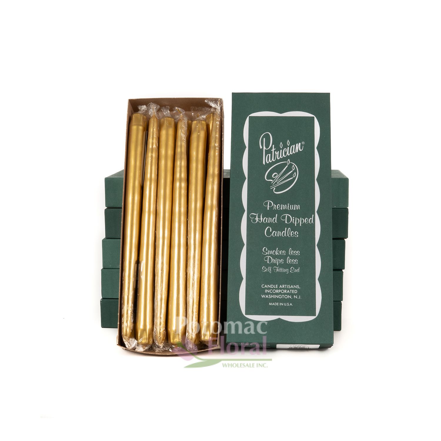 12" Metallic Gold Wax Taper Candles Potomac Floral Wholesale