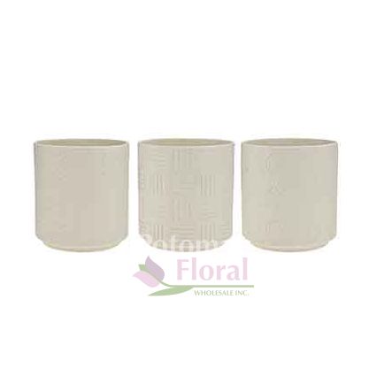 Embossed White Ceramic Cylinder 6-1/2