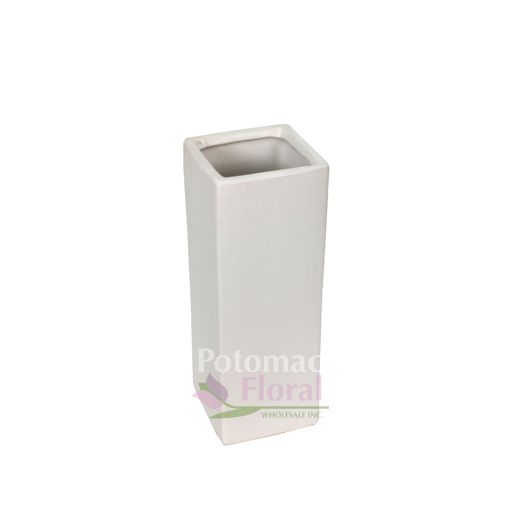 White Ceramic Square Vase 14'' Tall x 4'' x 4 Potomac Floral Wholesale