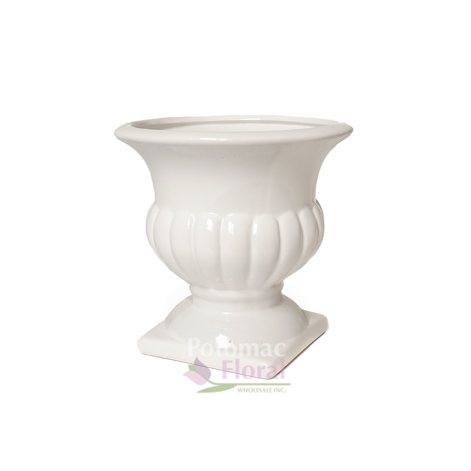 Ceramic 8" T all x 6" Opening White Glazed Urn Potomac Floral Wholesale