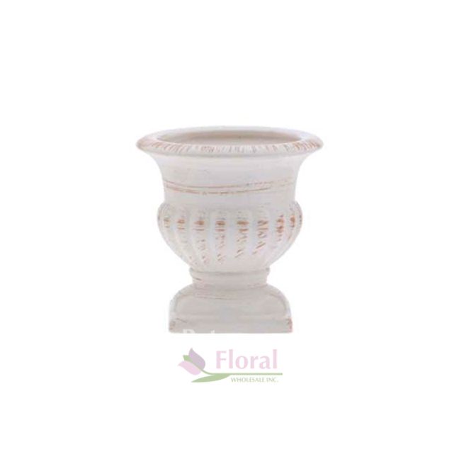 Ceramic Urn 61/4" Tall x 43/4" Opening Antique White Potomac Floral