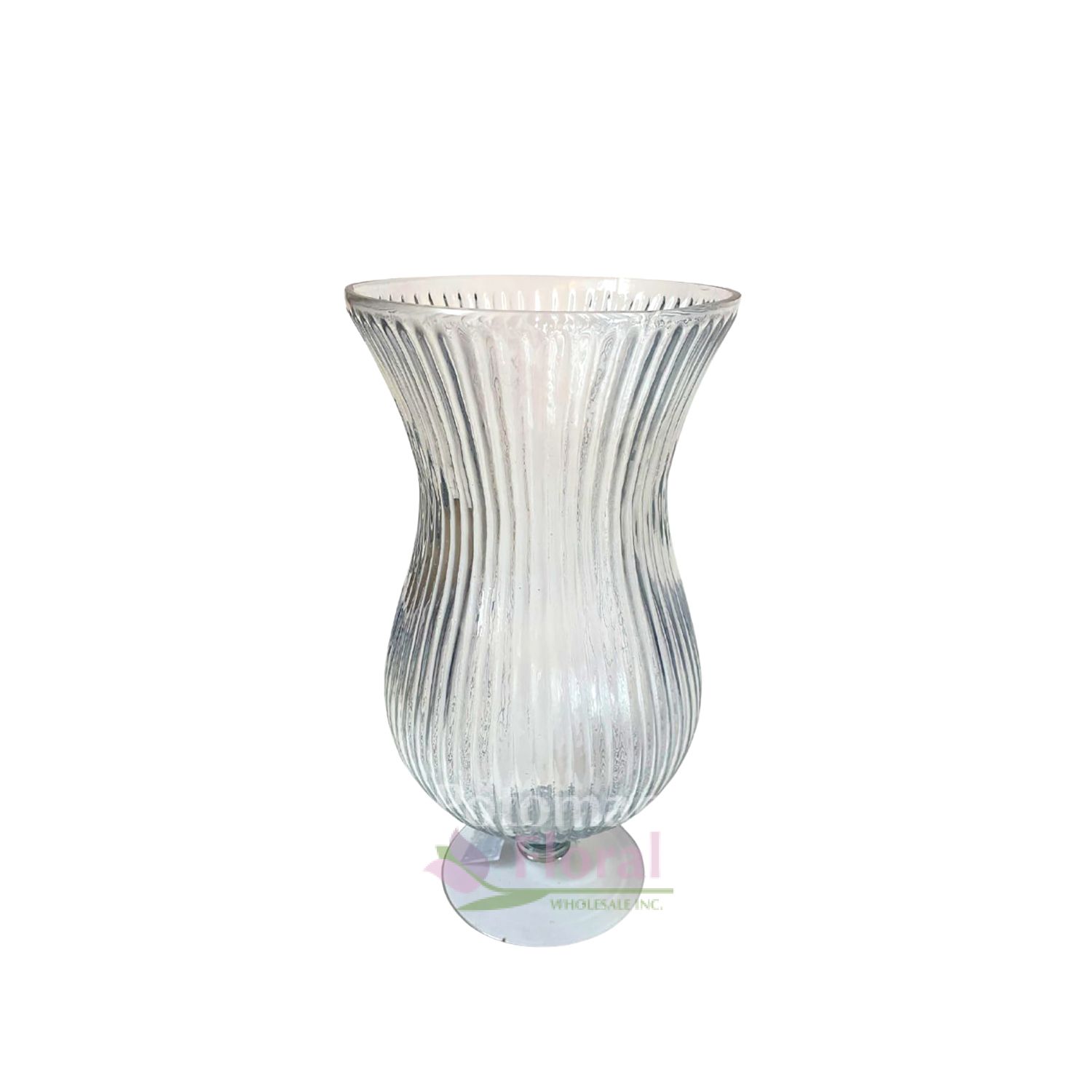 Glass Gray Pleated 12" Tall x 6.5" Pedestal Vase Potomac Floral Wholesale