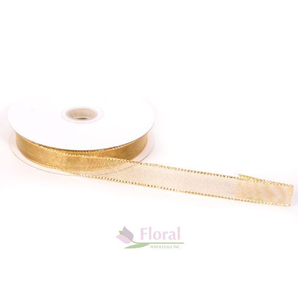 Wired Metallic Sheer Ribbon with Gold Stripes, 25 yards