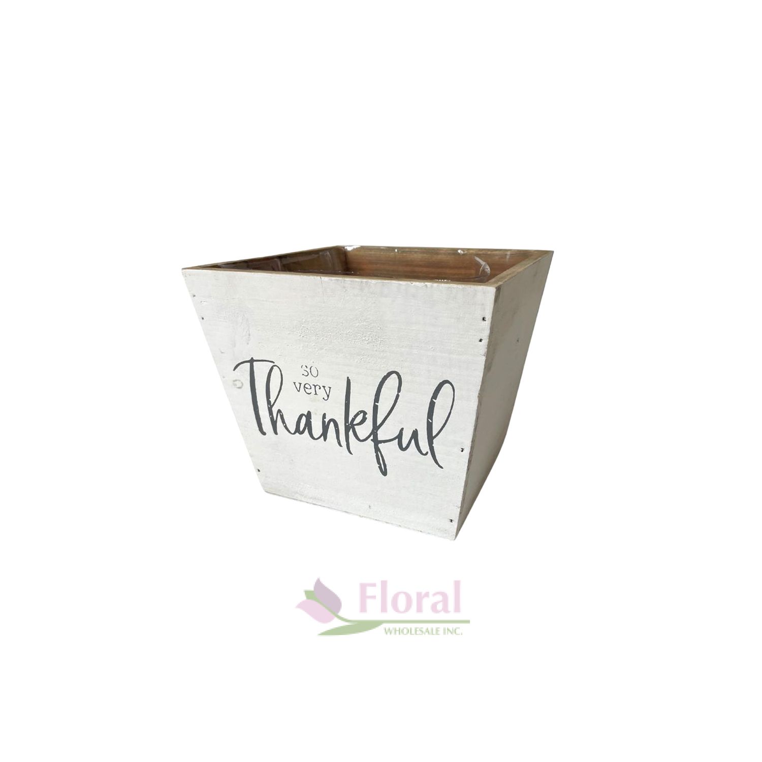 Square 6.75" Wooden Thankful Planter Potomac Floral Wholesale